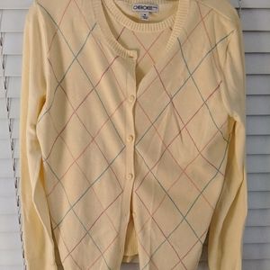 Cherokee argyle cardigan sweater with matching shi